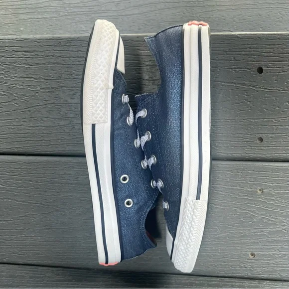 CONVERSE METALLIC BLUE SNEAKERS GIRLS SIZE 3 - Picture 7 of 11